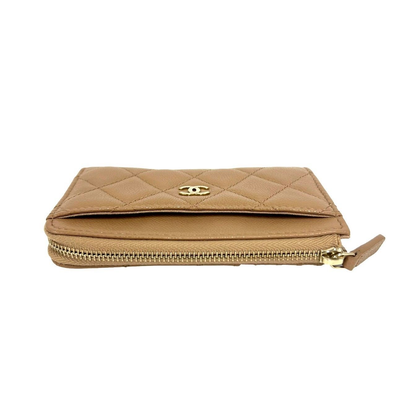 Chanel Fragment Case Quilted CC Logo Caviar Leather Coin Beige Handbag — view 3