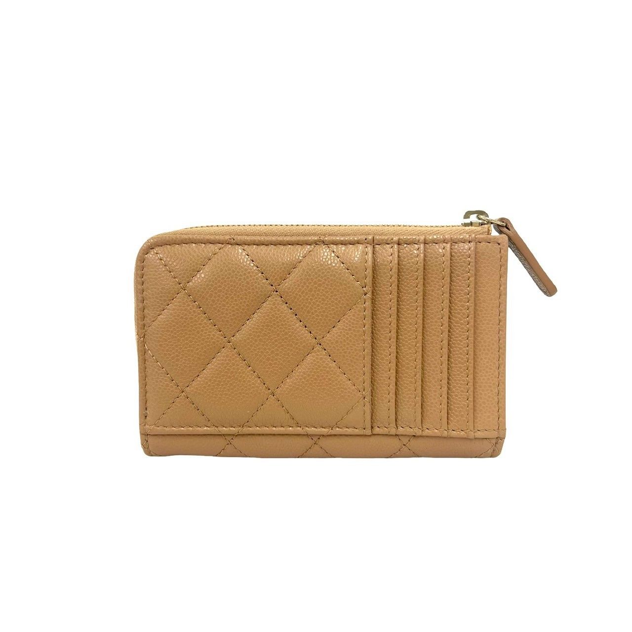 Chanel Fragment Case Quilted CC Logo Caviar Leather Coin Beige Handbag — view 2