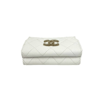 Chanel Box and Seal Quilted CC Logo Caviar Leather Trifold Wallet Mini White — view 3