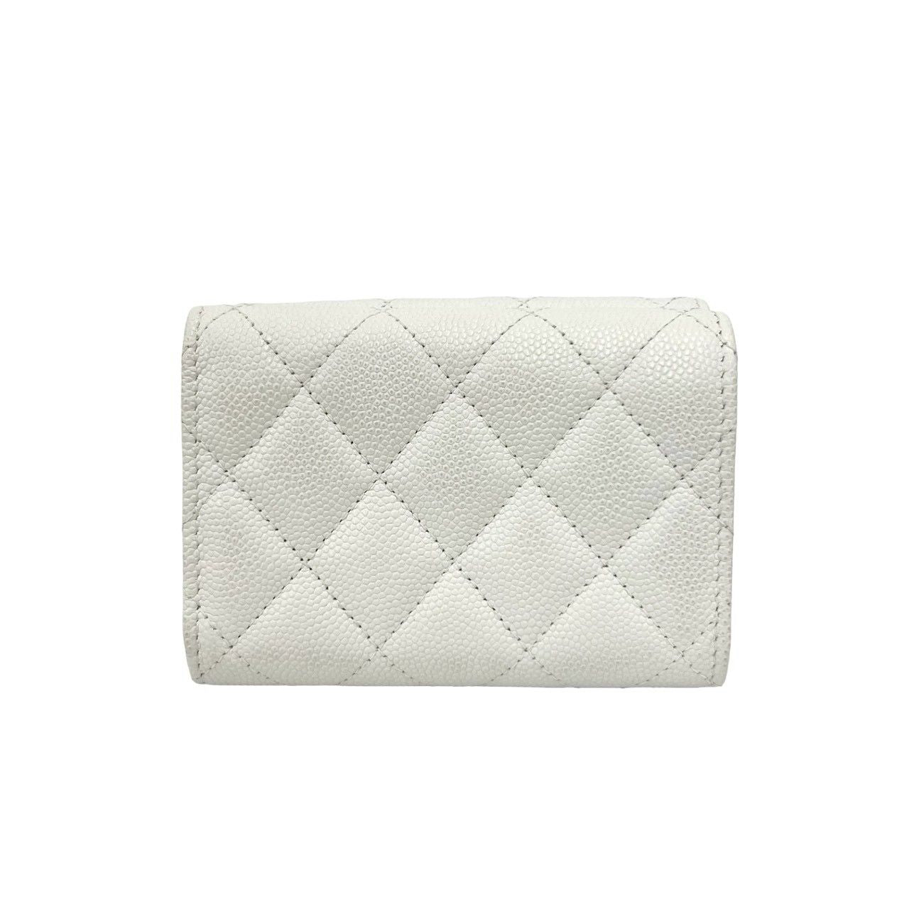 Chanel Box and Seal Quilted CC Logo Caviar Leather Trifold Wallet Mini White — view 2