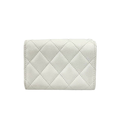 Chanel Box and Seal Quilted CC Logo Caviar Leather Trifold Wallet Mini White — view 2
