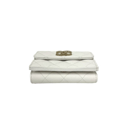 Chanel Box and Seal Quilted CC Logo Caviar Leather Trifold Wallet Mini White — view 6