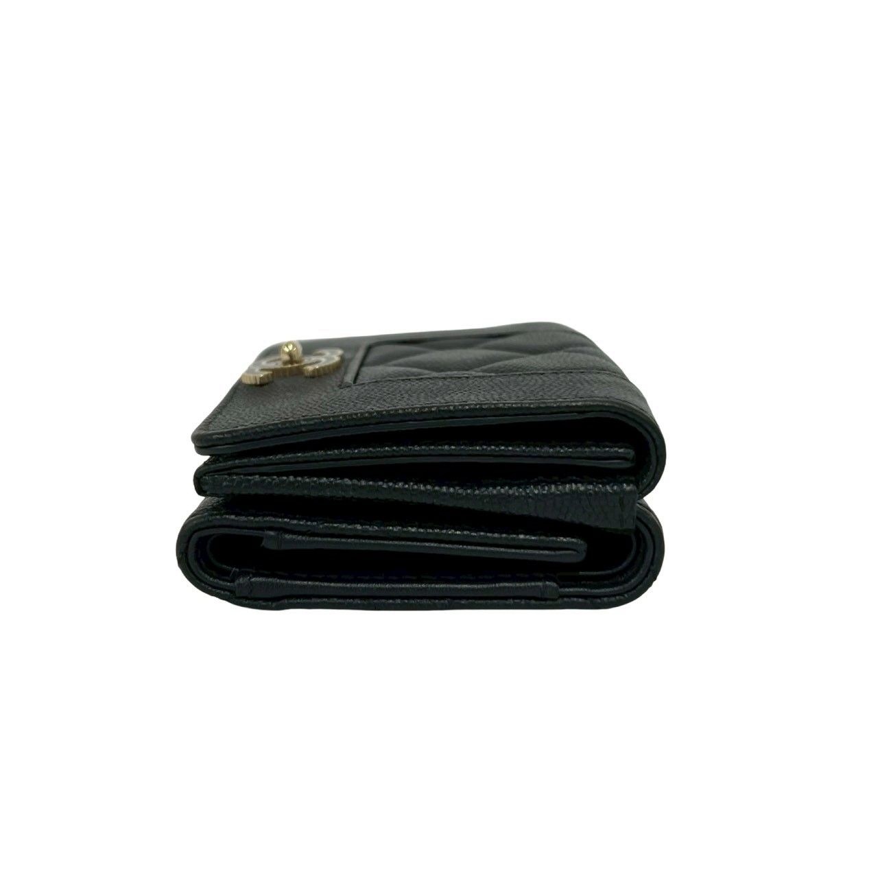 Chanel Mademoiselle CC Logo Caviar Leather Trifold Wallet Mini Black — view 4