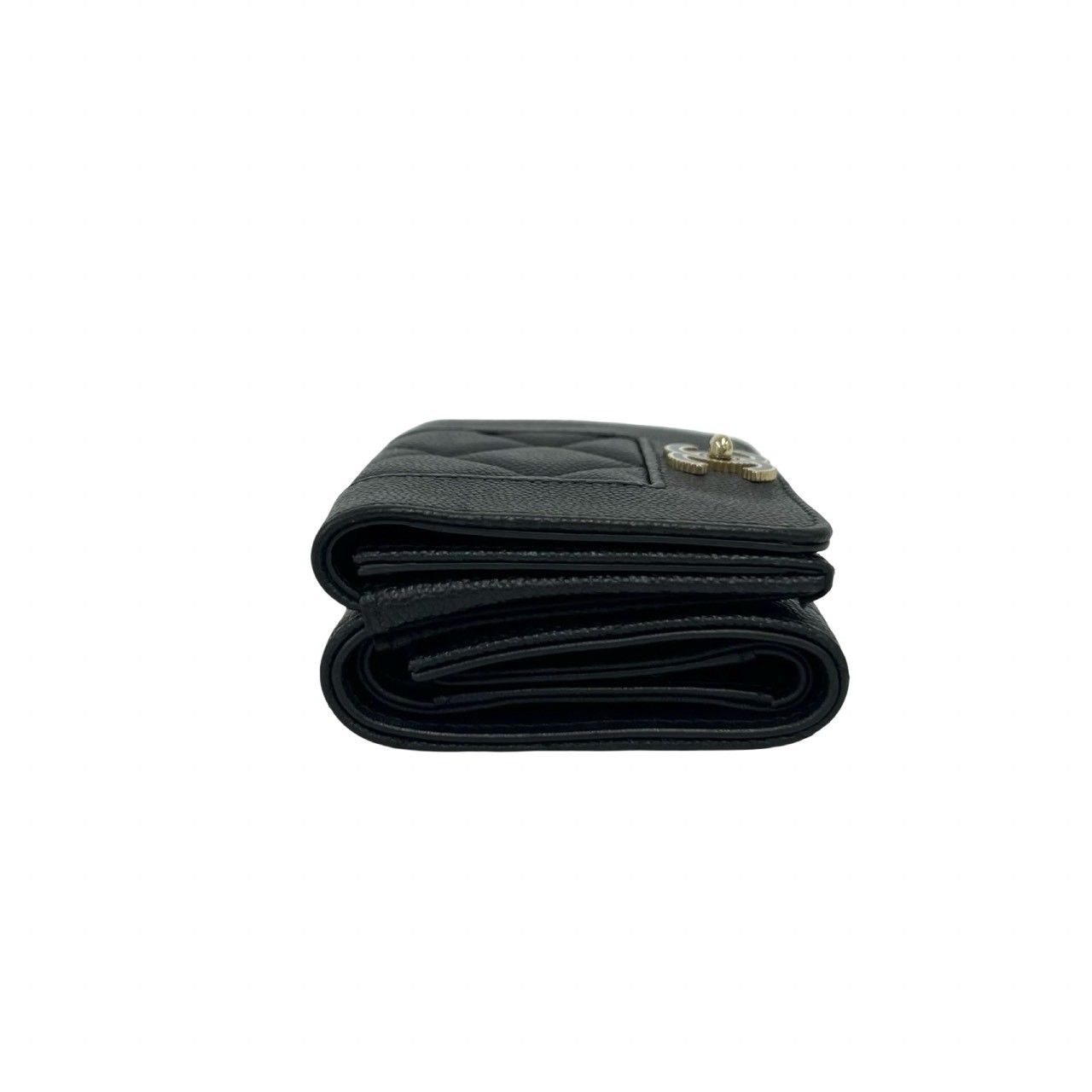 Chanel Mademoiselle CC Logo Caviar Leather Trifold Wallet Mini Black — view 5