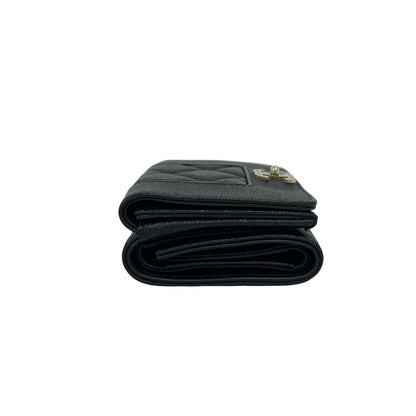 Chanel Mademoiselle CC Logo Caviar Leather Trifold Wallet Mini Black — view 5