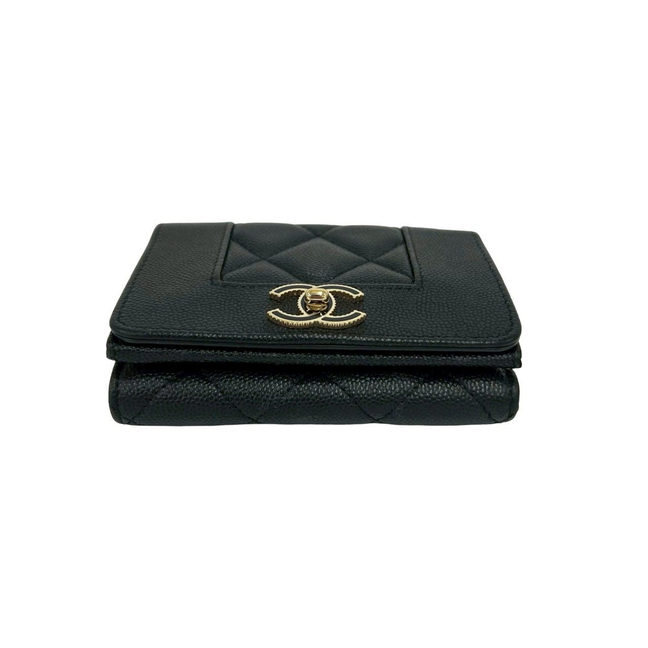 Chanel Mademoiselle CC Logo Caviar Leather Trifold Wallet Mini Black — view 6