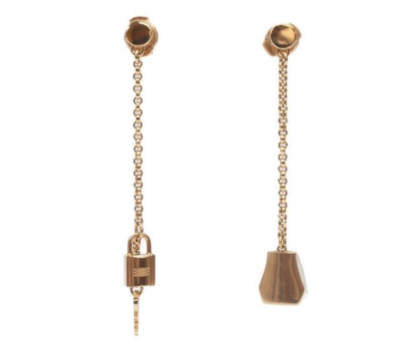 Hermes 750 Pink Gold Kelly Clochette Earrings