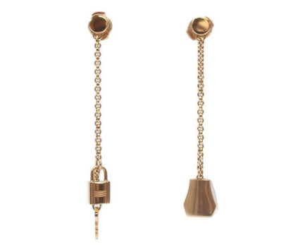 Hermes 750 Pink Gold Kelly Clochette Earrings