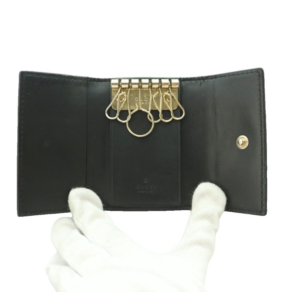 Gucci Key Case Guccissima 6 Rows GG Logo Embossed Ribbon Black Key Holder — view 5