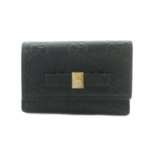 Gucci Key Case Guccissima 6 Rows GG Logo Embossed Ribbon Black Key Holder