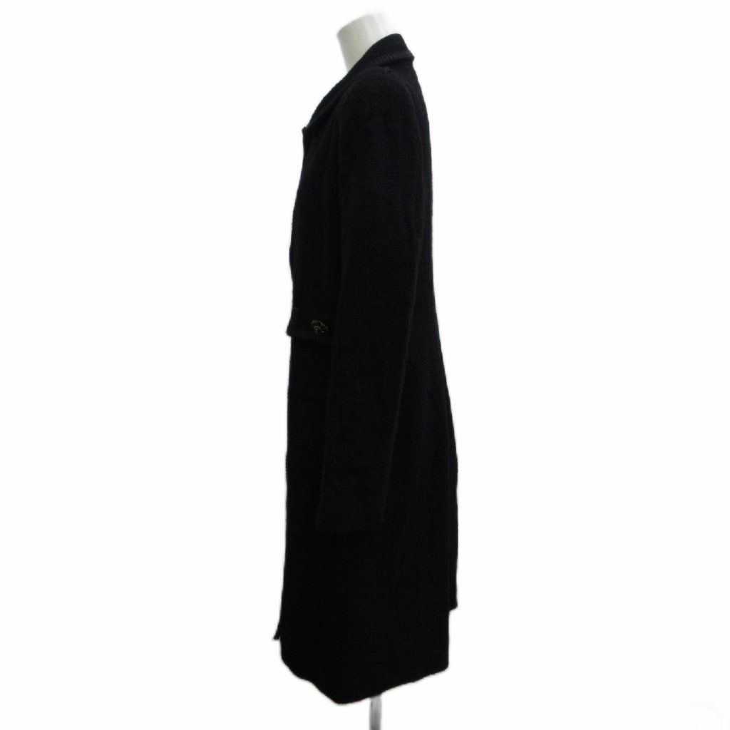 Max Mara Coat Outer Wool 42 Black Tweed Visual Decoration Long Sleeve Length PP — view 3