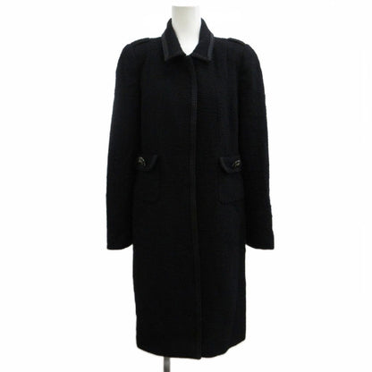 Max Mara Coat Outer Wool 42 Black Tweed Visual Decoration Long Sleeve Length PP