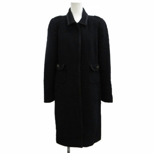 Max Mara Coat Outer Wool 42 Black Tweed Visual Decoration Long Sleeve Length PP