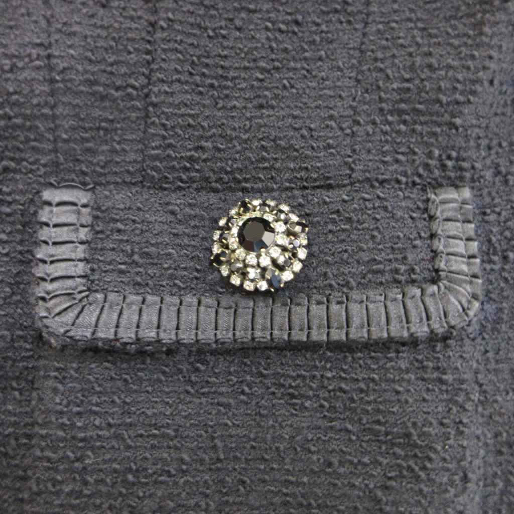 Max Mara Coat Outer Wool 42 Black Tweed Visual Decoration Long Sleeve Length PP — view 7