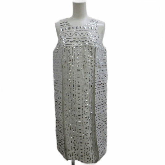 Fendi Tag Dress 42 White Silver Color Sleeveless Allover Knee Length PP