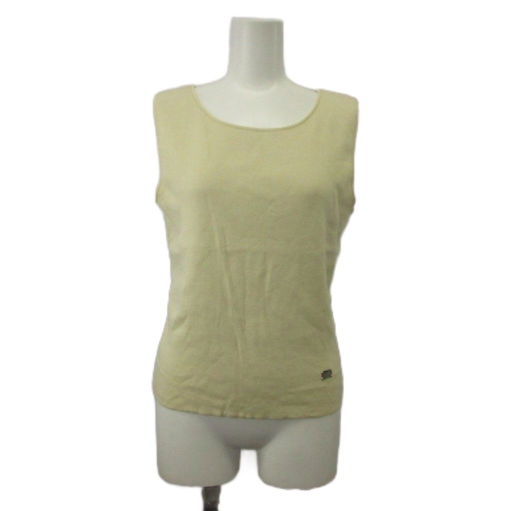 Chanel Knit Vest Sleeveless Pullover Crew Neck Logo Plate 42 XL Ivory