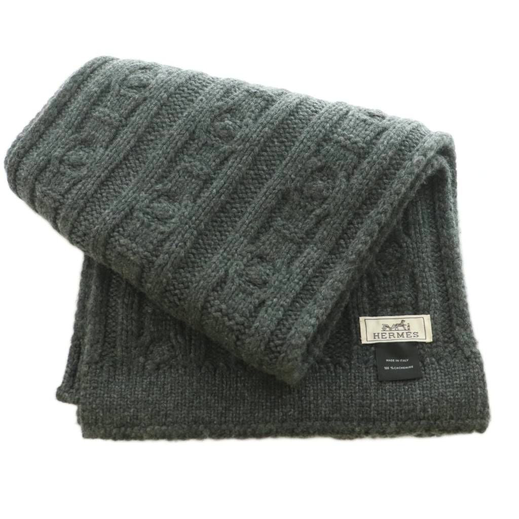 Hermes Tri Maillon Cashmere Knit Scarf One Color Dark Gray BB — view 3