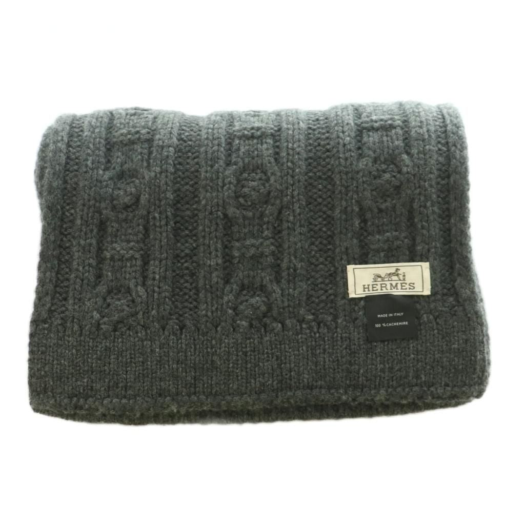 Hermes Tri Maillon Cashmere Knit Scarf One Color Dark Gray BB — view 2