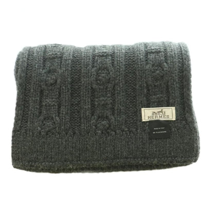 Hermes Tri Maillon Cashmere Knit Scarf One Color Dark Gray BB — view 2