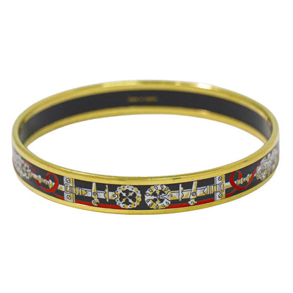 Hermes Enamel PM Bangle Bracelet Cloisonne Gold Plated Multicolor Email