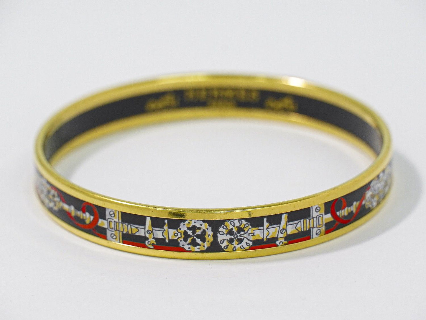 Hermes Enamel PM Bangle Bracelet Cloisonne Gold Plated Multicolor Email — view 3