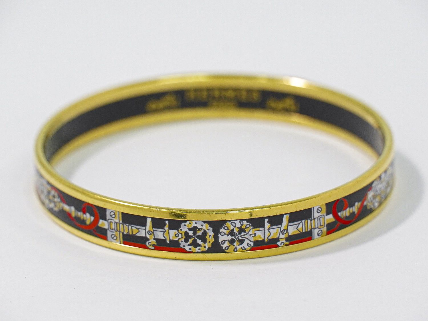 Hermes Enamel PM Bangle Bracelet Cloisonne Gold Plated Multicolor Email — view 3