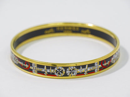 Hermes Enamel PM Bangle Bracelet Cloisonne Gold Plated Multicolor Email — view 3