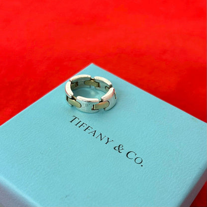 Tiffany & Co Link Ring 925 Sterling Silver 18k Yellow Gold