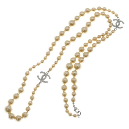 Chanel CC Logo Long Pearl Necklace Gold — view 2