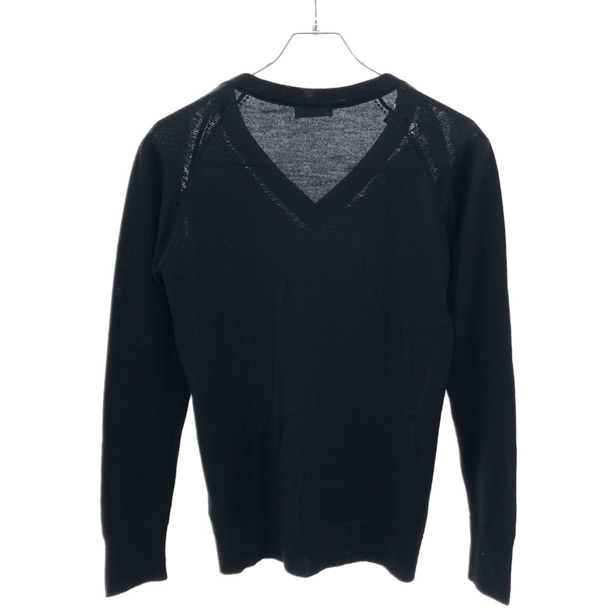 Dior Homme Distressed V-neck Knit Sweater Black — view 2