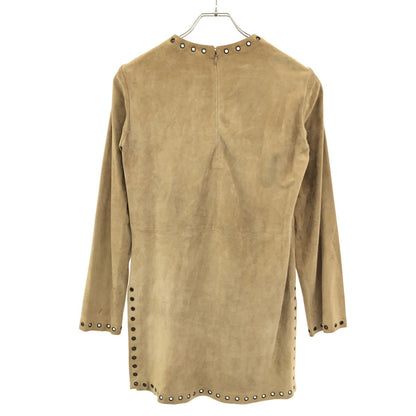 Celine Vintage Eyelet Suede Leather Dress 2 Beige 34 — view 2