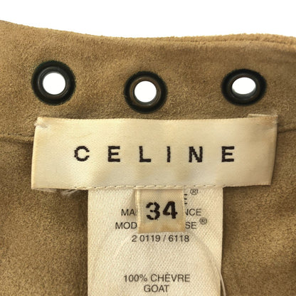 Celine Vintage Eyelet Suede Leather Dress 2 Beige 34 — view 3
