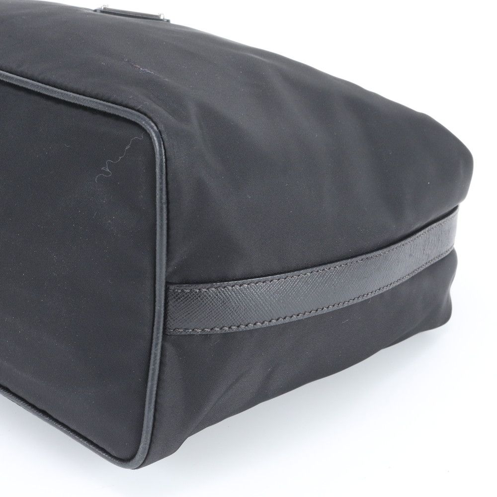 Prada Tessuto Nylon Triangle Logo Pouch Leather Handbag Tote — view 4