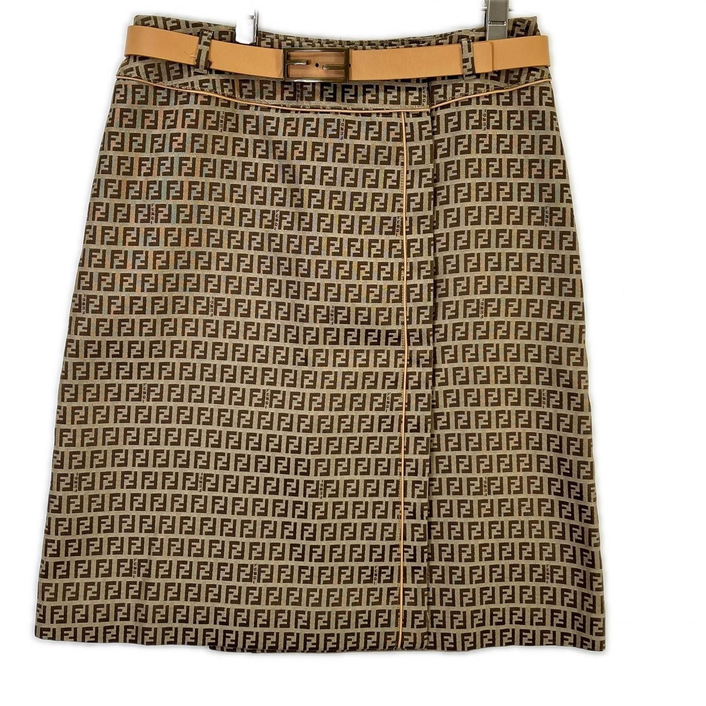 Fendi Beige Zucca Pattern Belt Jacquard Wrap Skirt 42