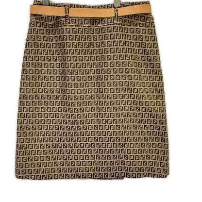 Fendi Beige Zucca Pattern Belt Jacquard Wrap Skirt 42 — view 2