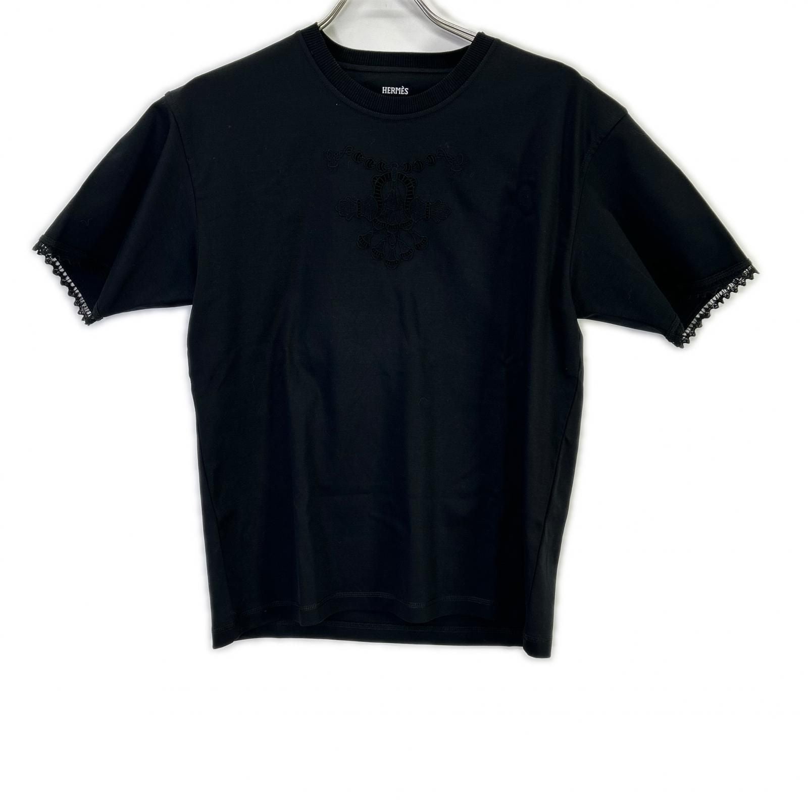 Hermes Black Lace Contrast Short Sleeve T-Shirt 36