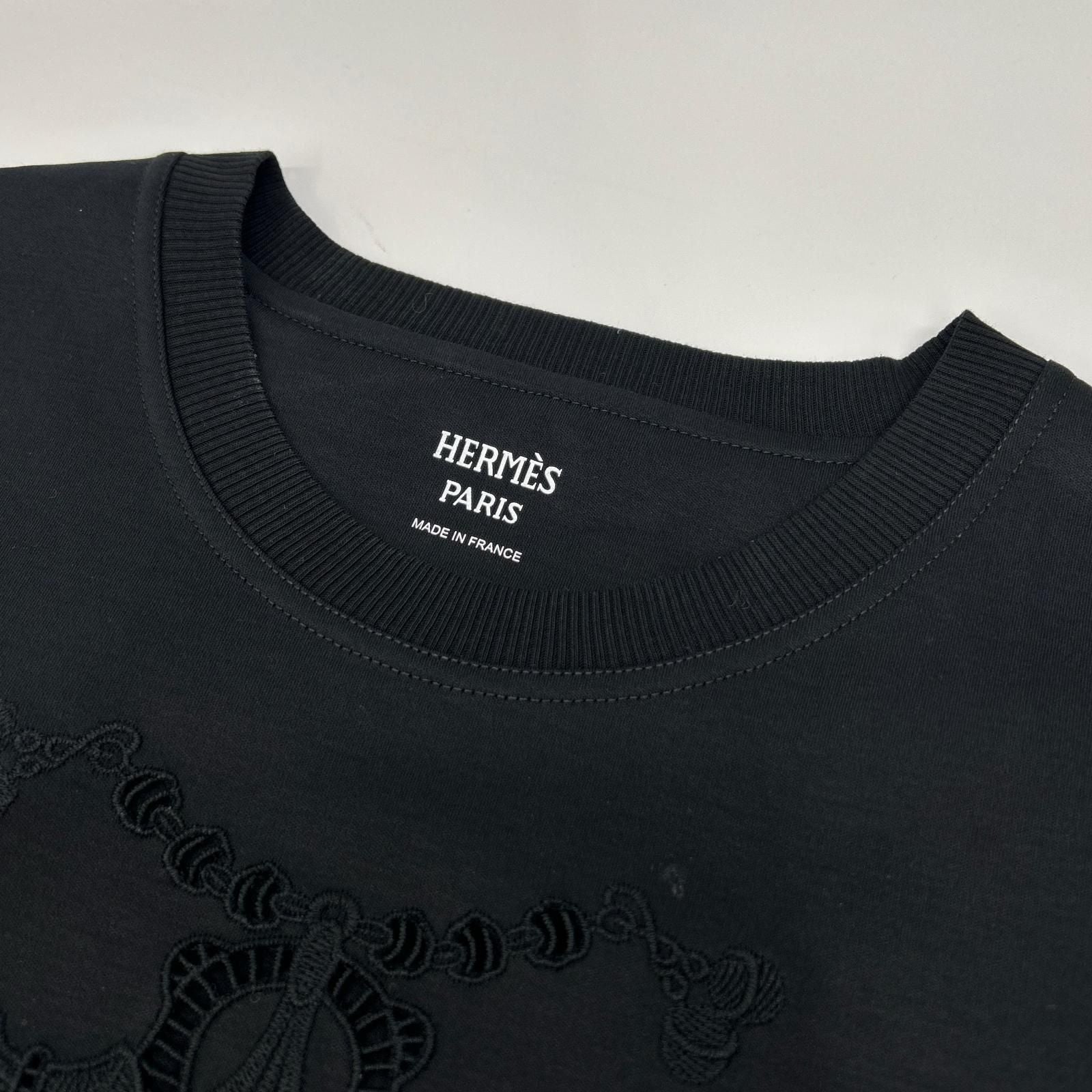 Hermes Black Lace Contrast Short Sleeve T-Shirt 36 — view 3