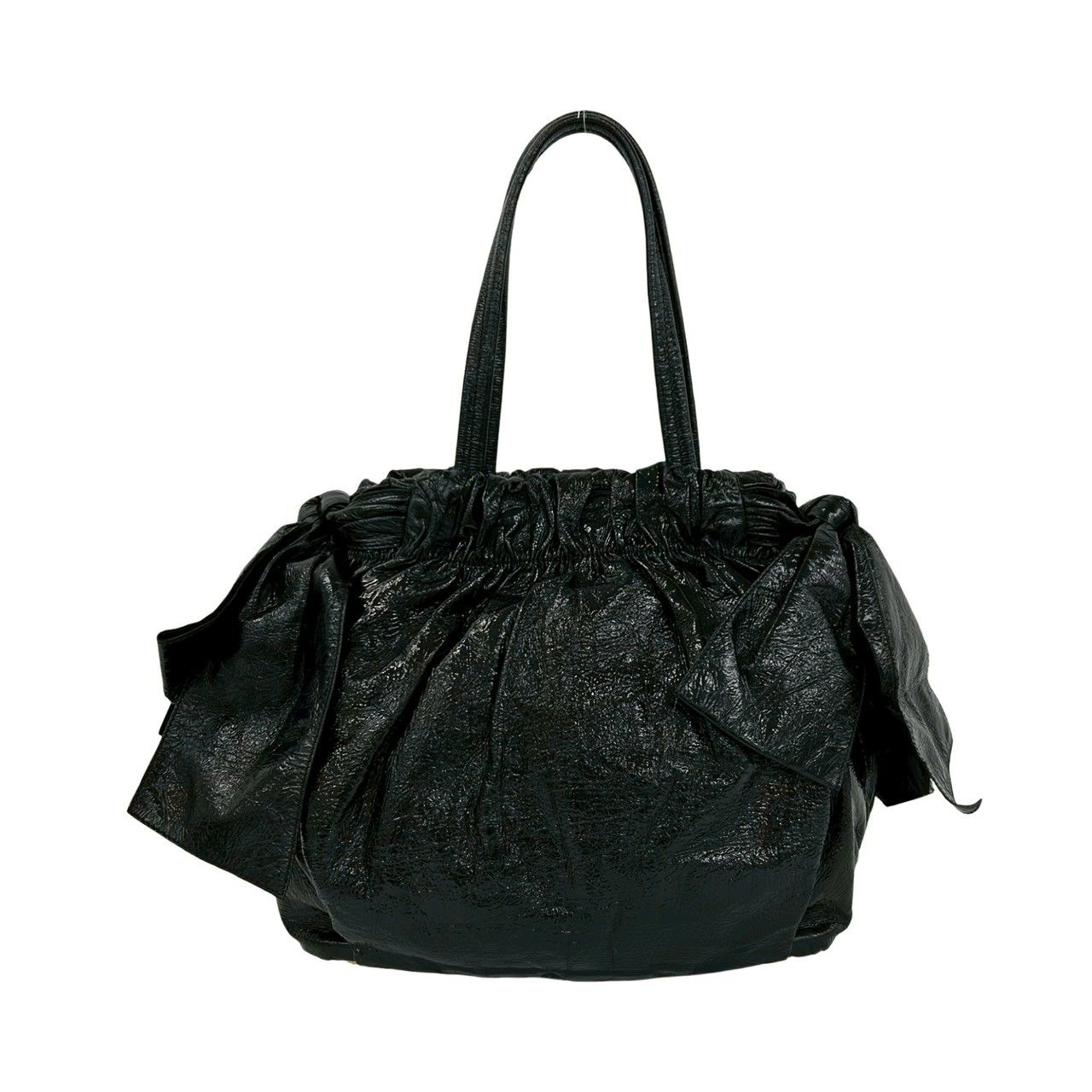 Prada Logo Side Ribbon Leather 2-Way Shoulder Bag Mini Tote Black — view 3