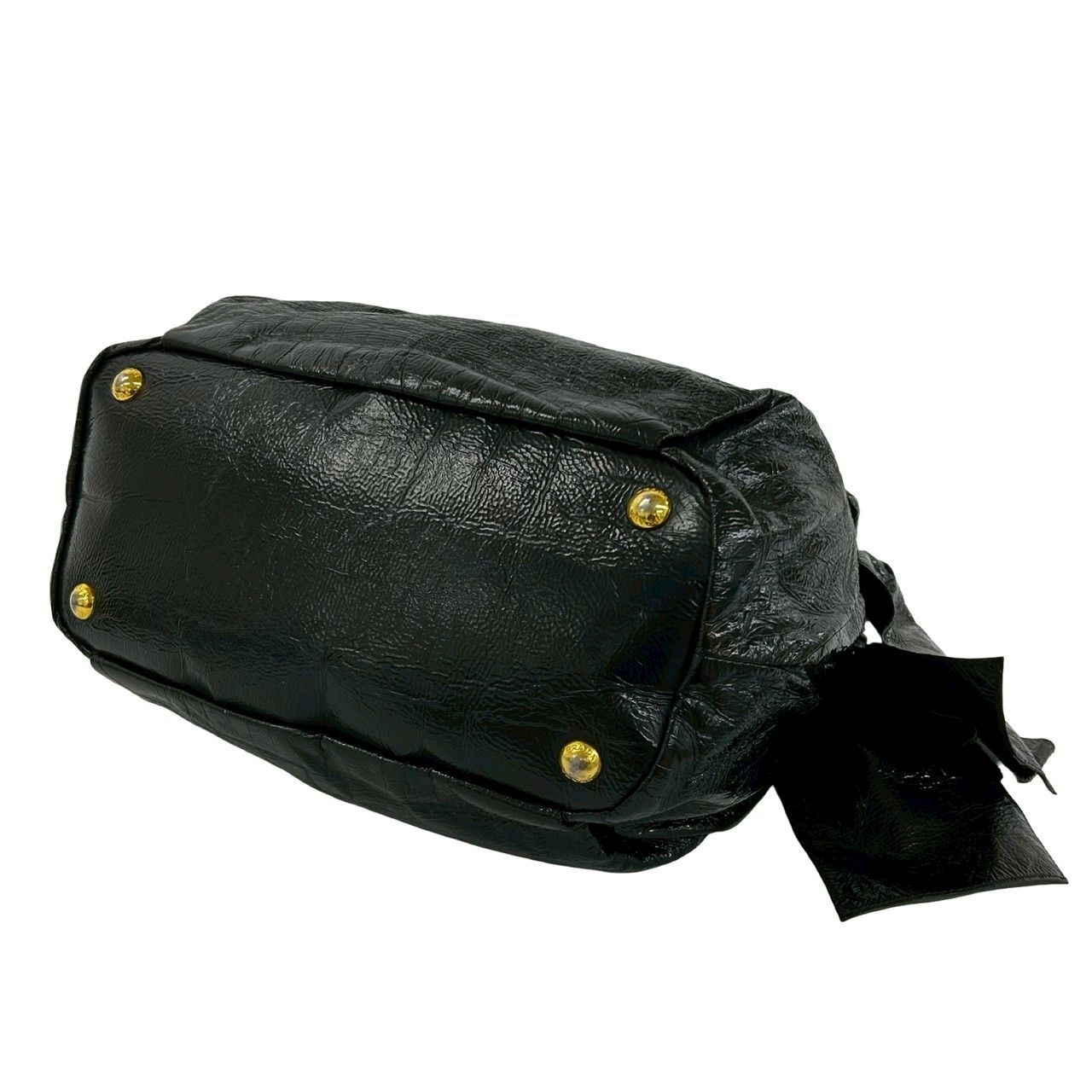 Prada Logo Side Ribbon Leather 2-Way Shoulder Bag Mini Tote Black — view 8