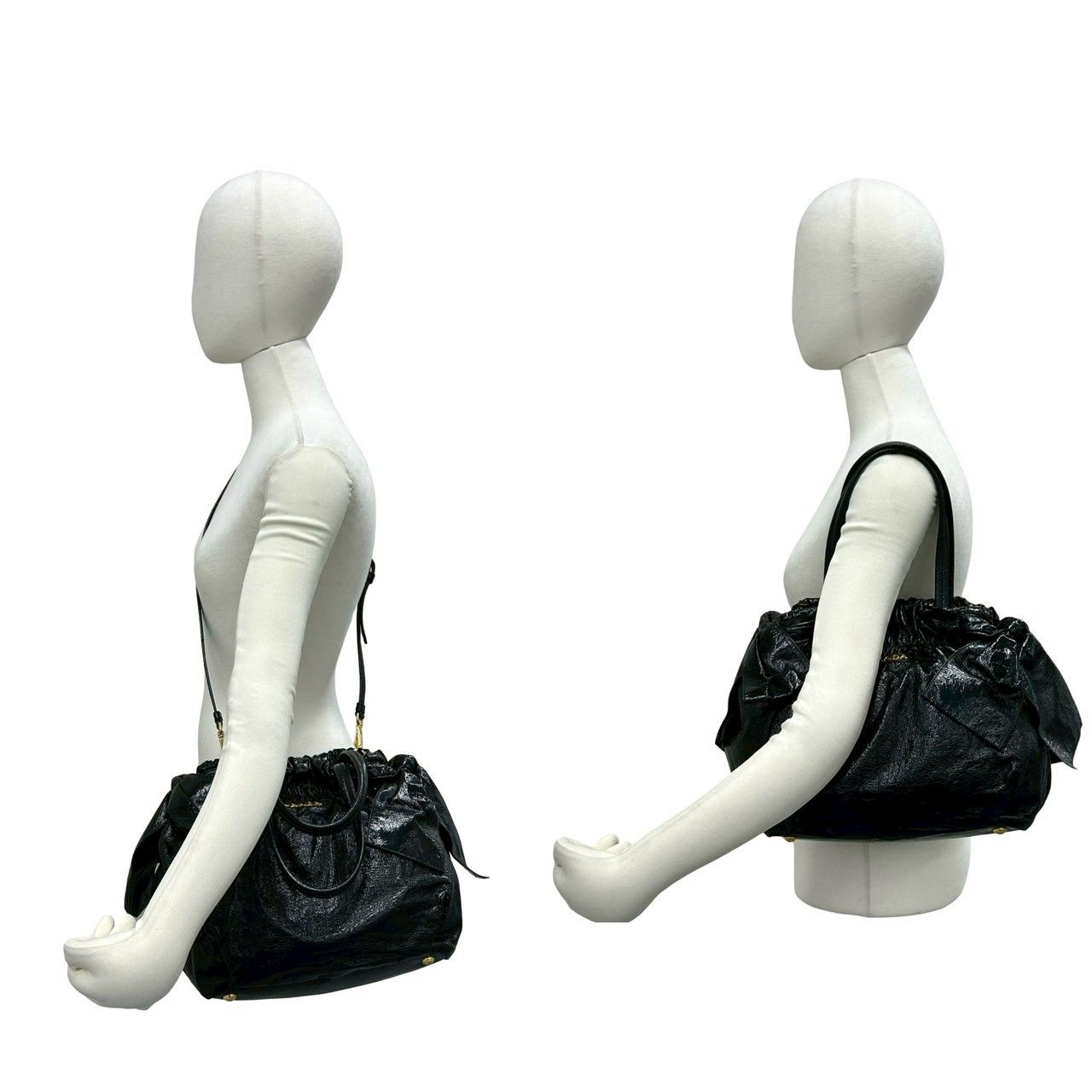 Prada Logo Side Ribbon Leather 2-Way Shoulder Bag Mini Tote Black — view 2