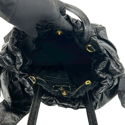 Prada Logo Side Ribbon Leather 2-Way Shoulder Bag Mini Tote Black — view 9