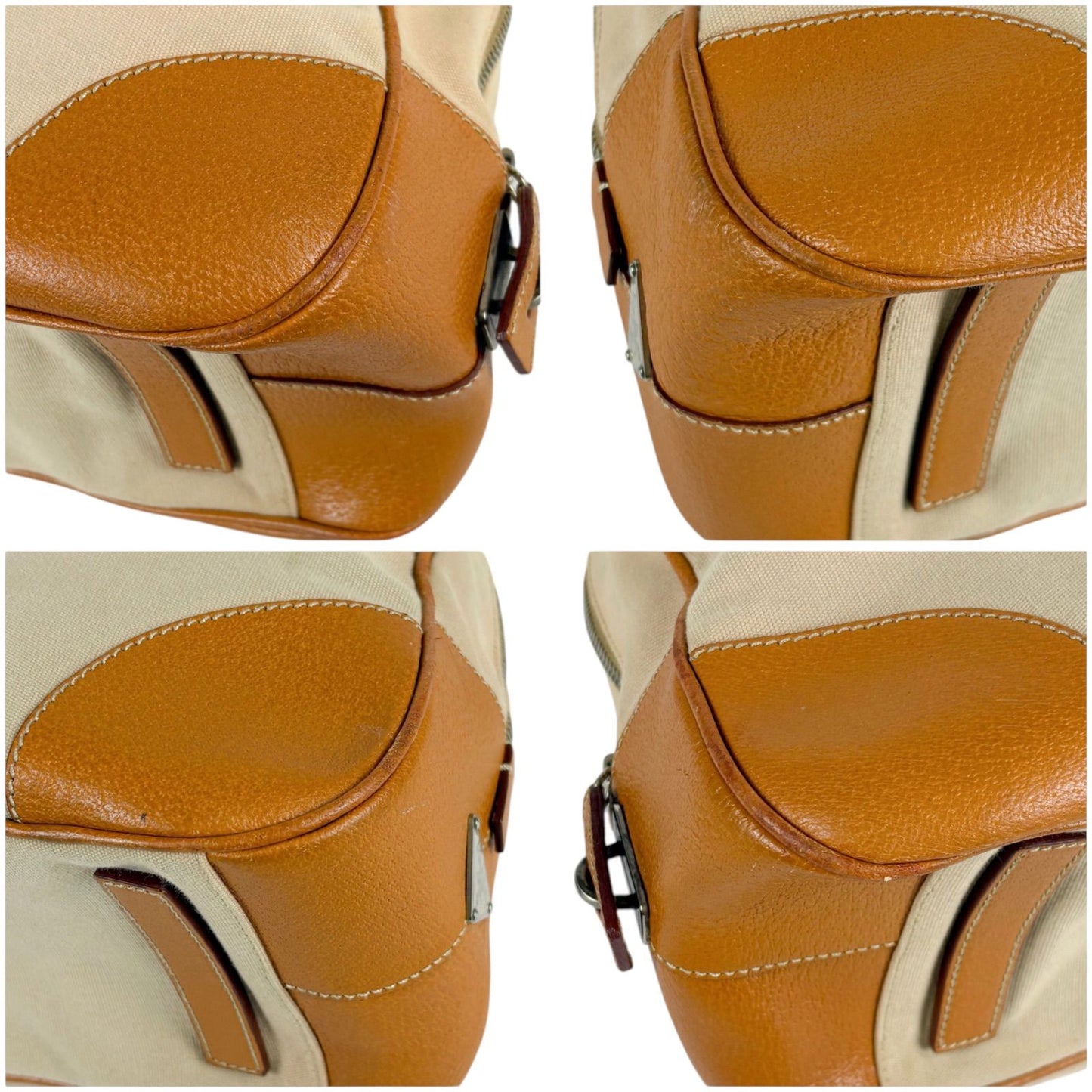 Prada Triangle Logo Shoulder Bag Padlock Leather Canvas Brown — view 5