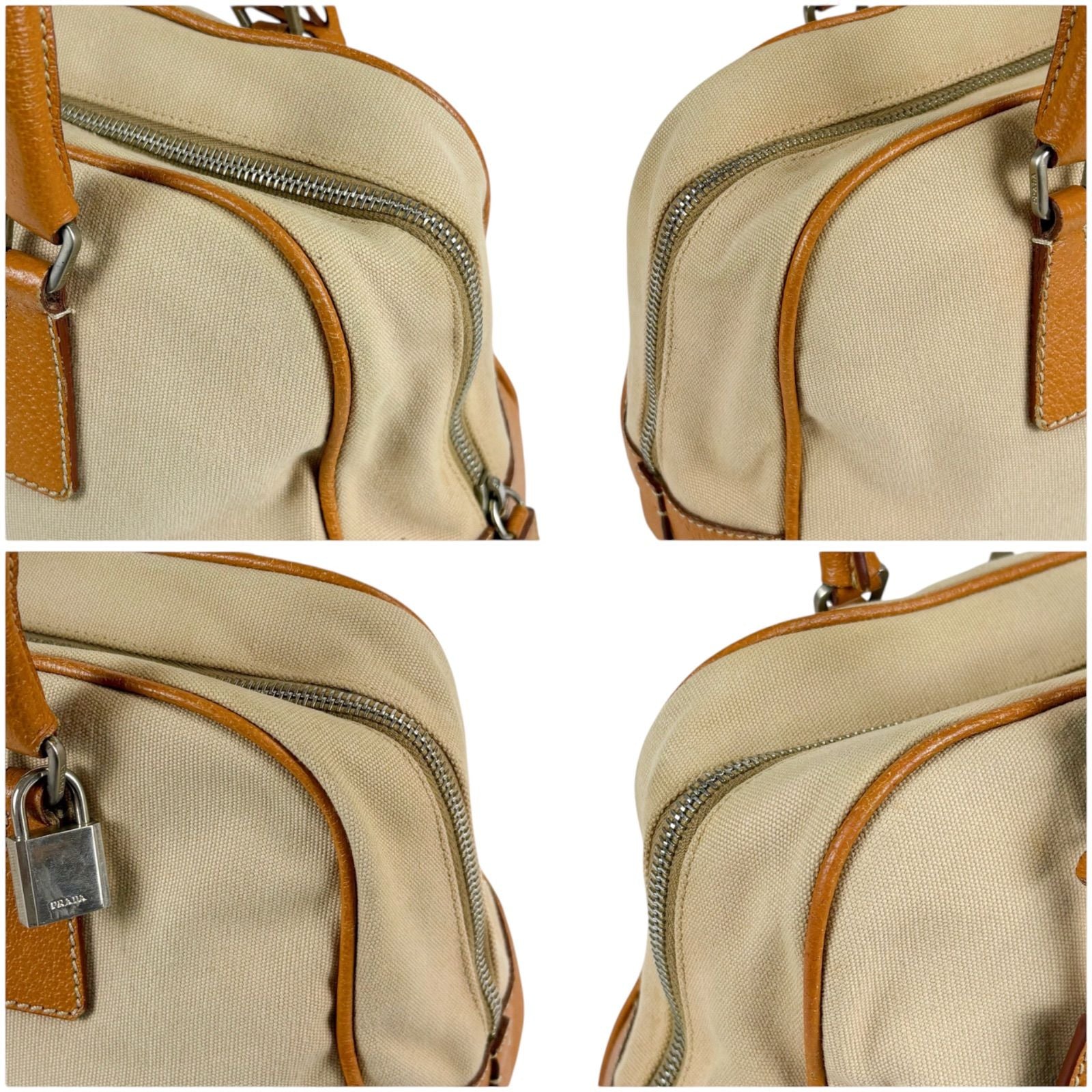 Prada Triangle Logo Shoulder Bag Padlock Leather Canvas Brown — view 4