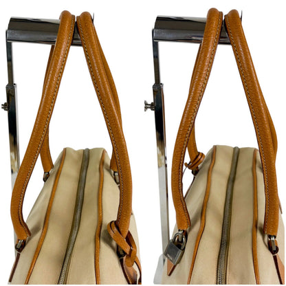 Prada Triangle Logo Shoulder Bag Padlock Leather Canvas Brown — view 6
