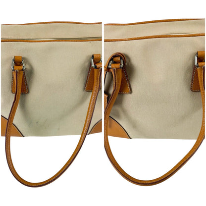 Prada Triangle Logo Shoulder Bag Padlock Leather Canvas Brown — view 7