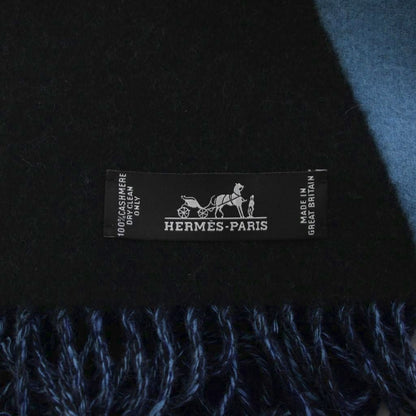 Hermes Fringe Shawl Large Cashmere 100% Navy Blue Black KH Scarf — view 3