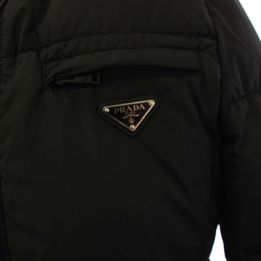 Prada Re-Nylon Down Coat Hoodie Triangle Logo 42 Black — view 5