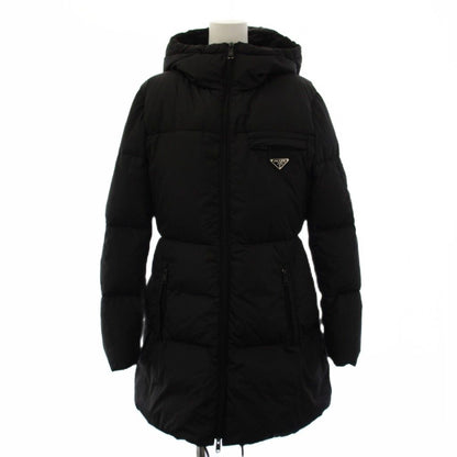 Prada Re-Nylon Down Coat Hoodie Triangle Logo 42 Black