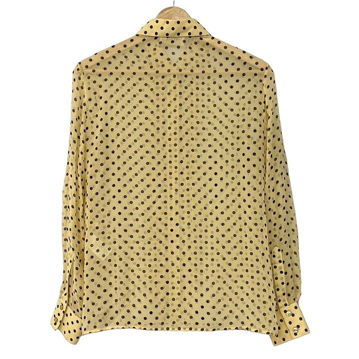 Celine Long Sleeve Shirt Blouse 34 S Dark Yellow Dark Brown Silk Dot Pattern — view 2