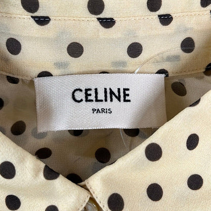 Celine Long Sleeve Shirt Blouse 34 S Dark Yellow Dark Brown Silk Dot Pattern — view 3